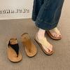 2025 Summer New with Skirt One-word Belt Roman Shoes Toe Beach Shoes Beautiful Herringbone Sandals Women's Outer Wear