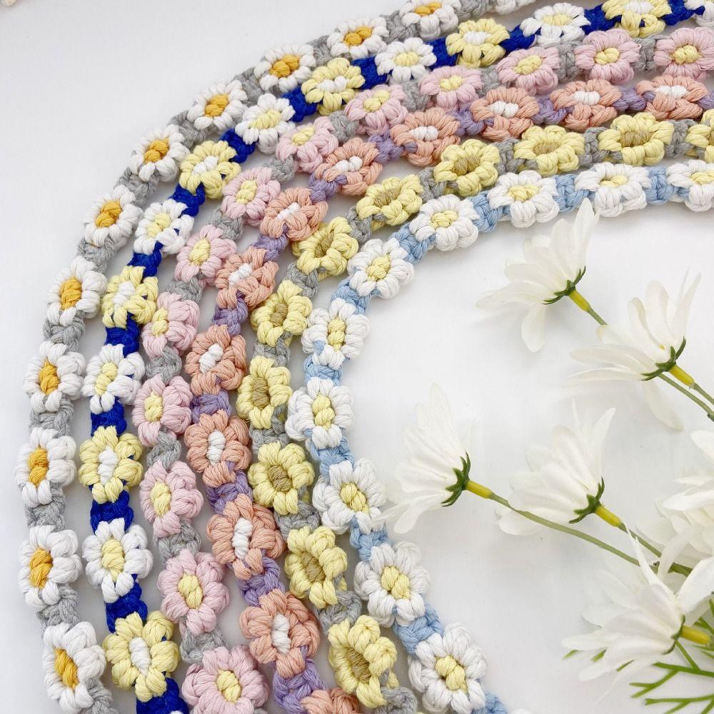 Boho Floral Daisy Flower Macrame Keychain Handmade Bags Handle Chain Mobile Phone
