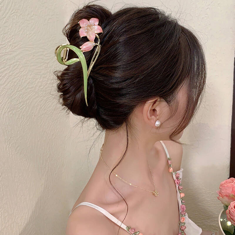 Винтажная жемчужная металлическая заколка-краб «Лилия» для дам, элегантный зажим для хвостика, заколка для волос, головной убор, модные аксессуары для волос для девочек