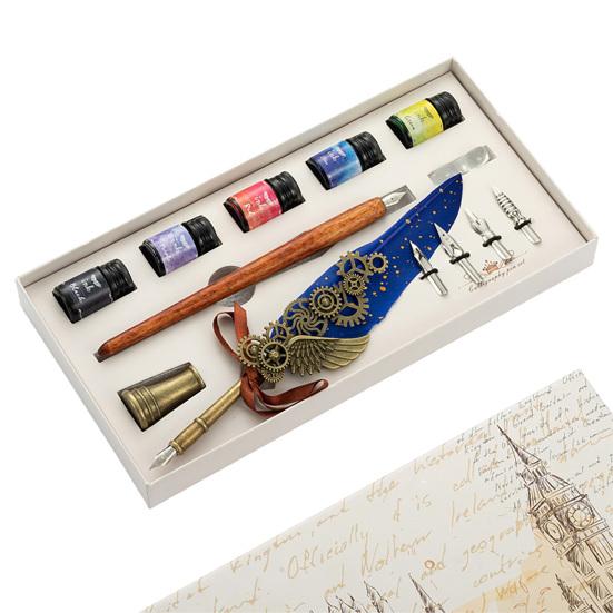 1 Set Useful Gear Decoration Exquisite Fadeless Comfortable Grip Feather Pen Kit for Office Quill