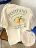 Summer Unisex Cotton Tshirt Vintage Positano Lemon Graphic Back Print O Neck Daily Casual Outdoor Sports Short Sleeve Tops