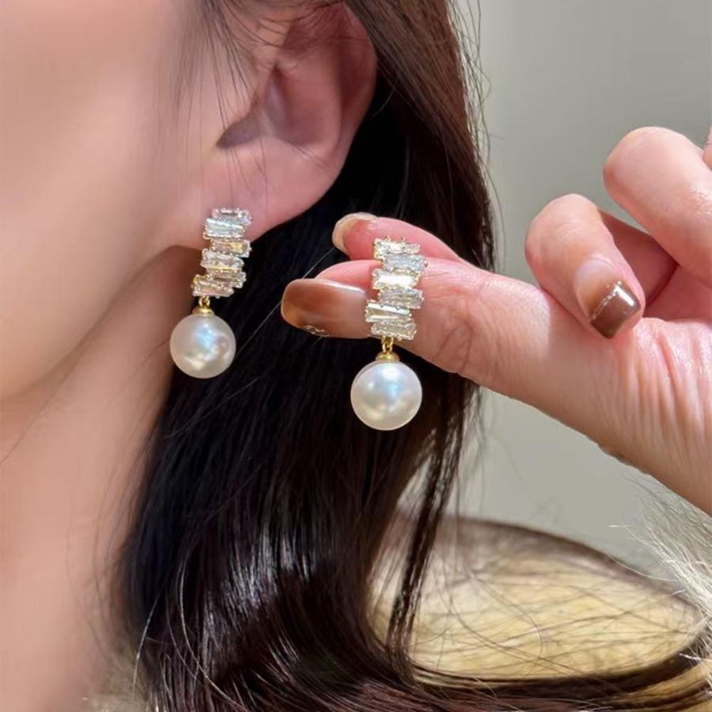 Xiaomi Boucles d'oreilles pendantes grises exquises en imitation perle et zircon pour femme, mariée, fête de mariage, bijoux d'oreille classiques de l