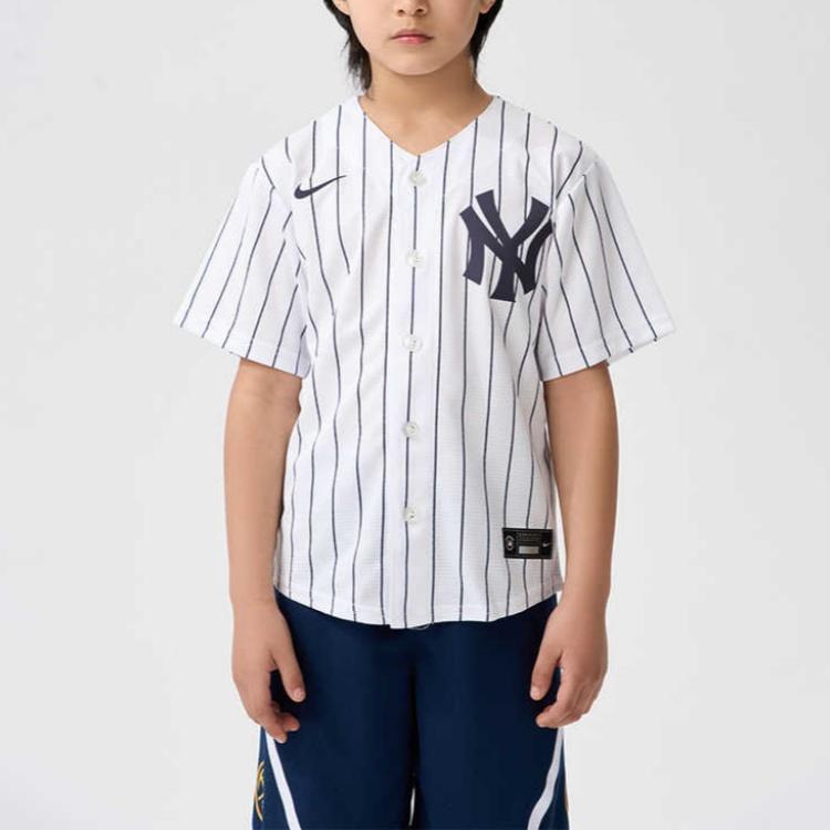 Nike Футболка New York Yankees Striped Logo на пуговицах, повседневная, удобная, спортивная, с коротким рукавом, для детей, белая 3Z3B3ZWAB-NYY