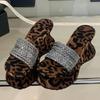 Fashion Sexy Leopard Print Platform Wedges Slipper for Woman Luxury Rhinestone Narrow Band Slide Sandals High Heels Party Designer Shoes
