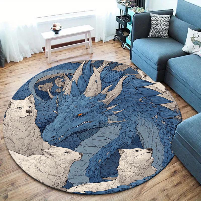 Beautiful dragon Round Area Rug,Carpet Rug for Living Room Bedroom Sofa Playroom Decor,Non-slip Floor Mat