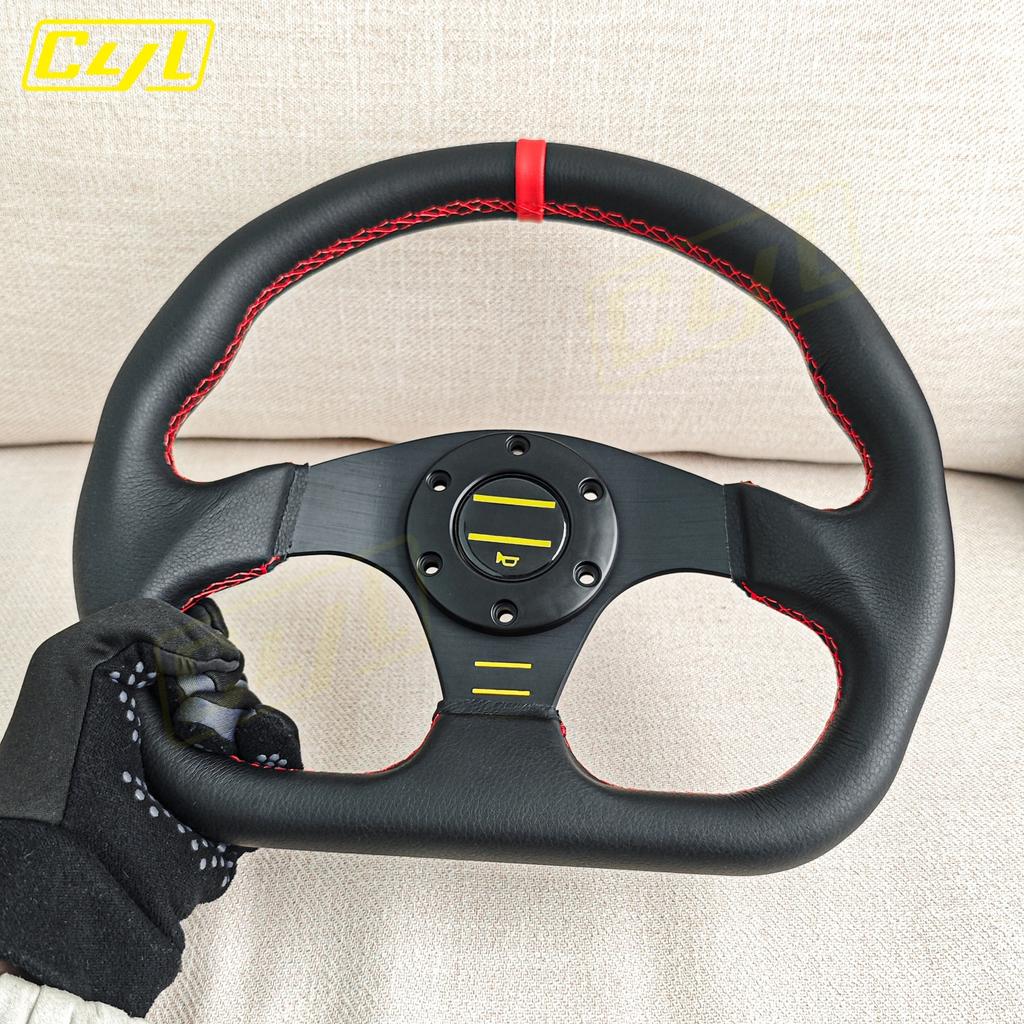 JDM Руль из кожи D-образной формы с красной строчкой, плоский, гоночный, спортивный, игровой