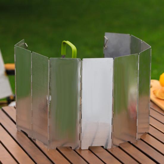 10-секционный ветрозащитный экран для кемпинговой плиты, портативный, легкий, для пеших походов на открытом воздухе, пикника, металлический, ветроустойчивый, горелка для бутановой газовой плиты, складной ветрозащитный экран