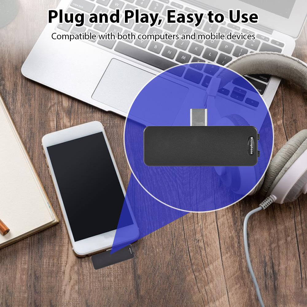 Профессиональный микрофон с шумоподавлением, микрофон с функцией звукоснимателя на 360 градусов, беспроводной тип-C