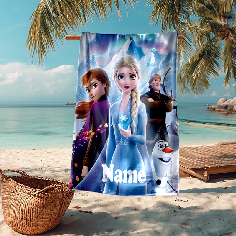 Custom Name Ultra-Soft Beach Towel with Elsa Theme,Ideal for Pool - Camping, Diving - Perfect Travel Essential, Vibrant Beach Towel.