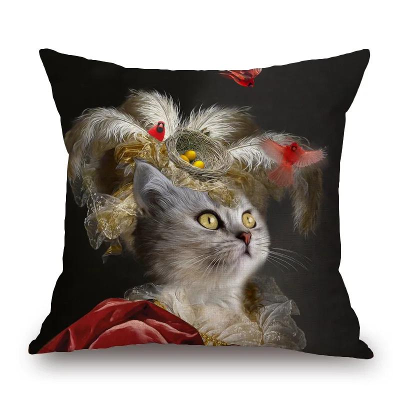Европейская королевская королева Кошка Портрет Животные Ручная роспись Чехлы для подушек Декоративные подушки для дивана Подушки
