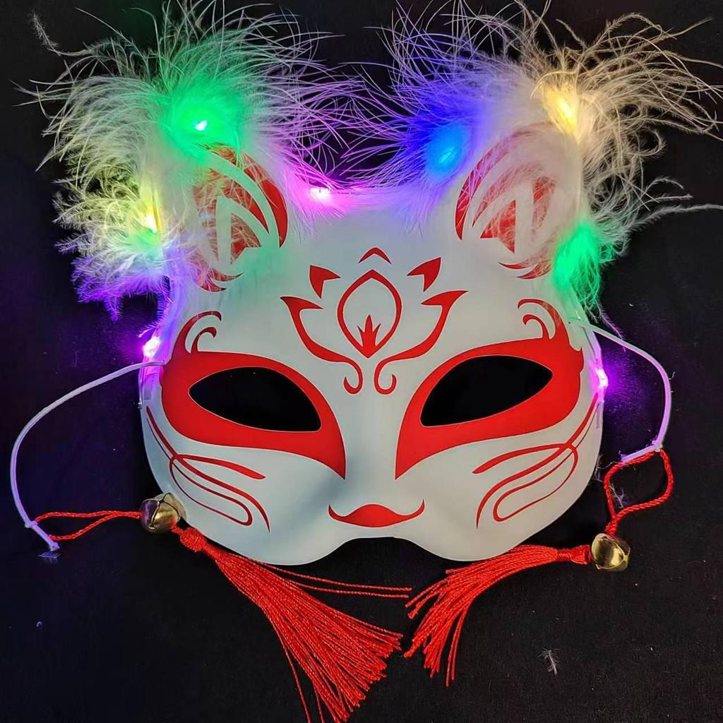 Luminous Cat Fox Mask - Hand-Painted Japanese Style Halloween Party Cosplay for Women