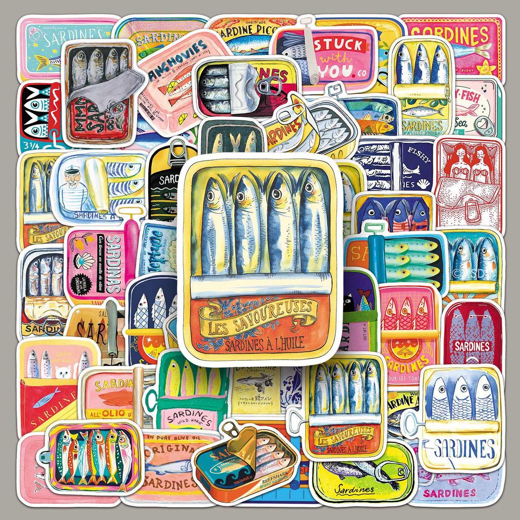 50 Hand-Painted Saury Stickers for Food, Graffiti, Refrigerator, and Phone Case Decoration - Waterproof and Creative.