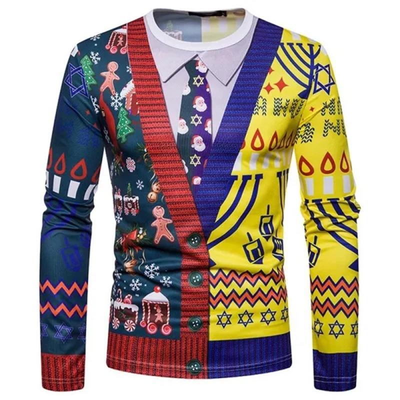 Christmas T-shirt Men's Long Sleeved Round Neck Y2k Tops 3D Printed Christmas Formal Graphic T Shirts Casual Aesthetic Clothing