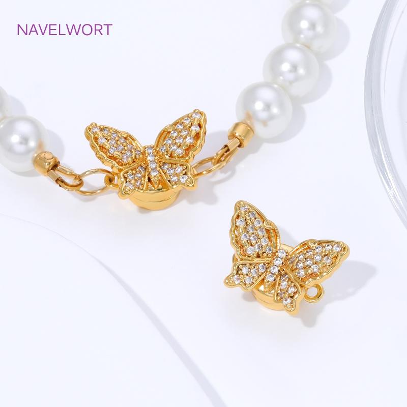 18K Gold Plated Brass Butterfly Strong Magnetic Clasps For Bracelet,Inlaid Zircon Connector Clasps,DIY Jewelry Making Findings