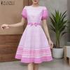 Women Summer Round Neck Casual Short Sleeve Print Dress