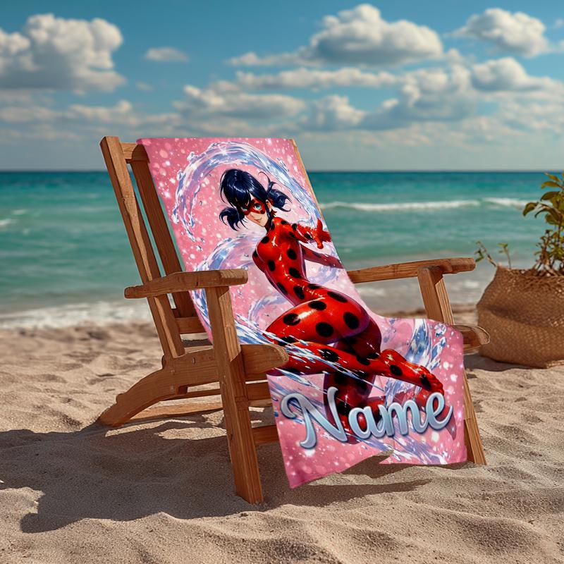 Custom Name Ultra-Soft Beach Towel with Ladybug Theme,Ideal for Pool - Camping, Diving - Perfect Travel Essential, Vibrant Beach Towel.