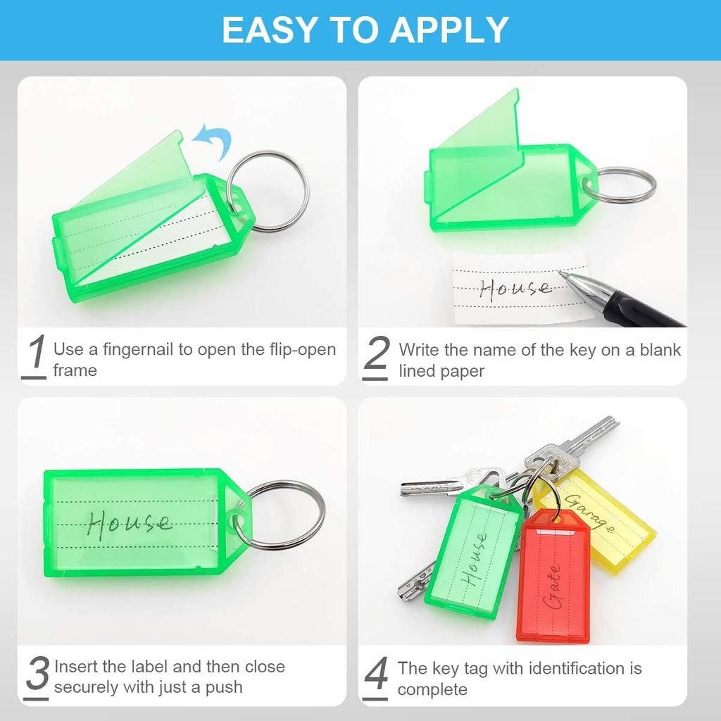 10pcs Plastic Key Tags With Flap Label Window Strong Split Ring For Diy Id Keychain Luggage Backpack Car Keys Identification Tag