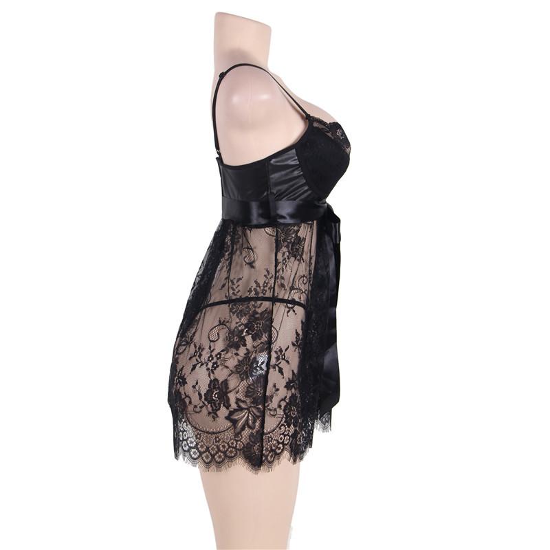 Summer Sleepshirts Sexy Women's Nightgowns Plus Size Erotic Lace Halter Buckle Bow Waist Slimming Nightgowns