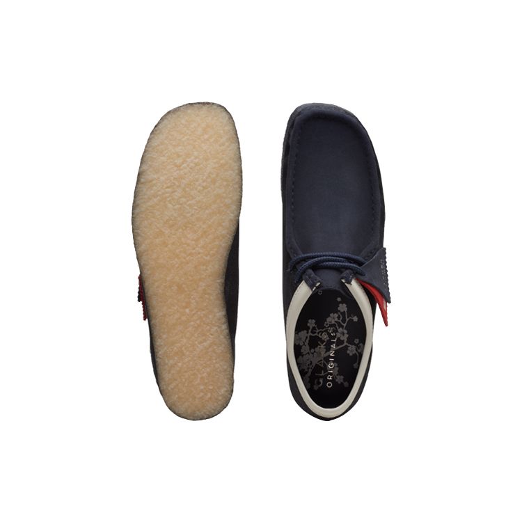 Clarks Wallabee Дуб Натуральная Кожа Круглый Носок Повседневная Обувь Мужские кроссовки Джинсово-Синий 261688437