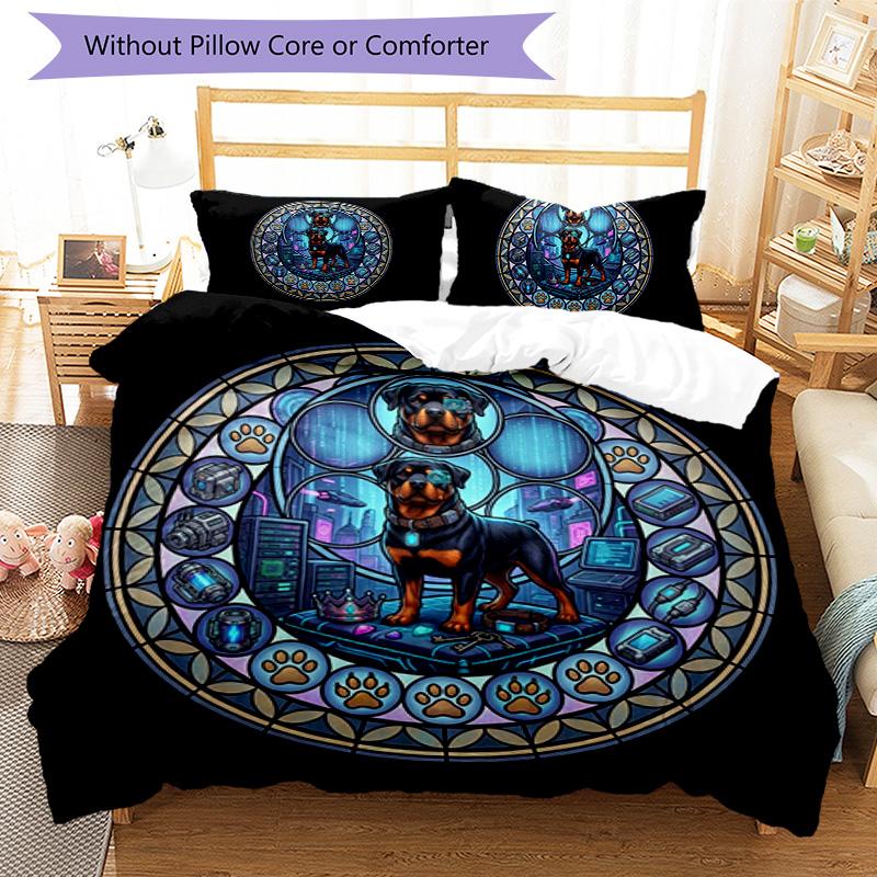 Cybernetic Canine Crown Pattern Bedding,Quilt Set Quilt Cover Pillowcase Home Birthday Gift (1 * duvet cover + 2 * pillowcase, without core)