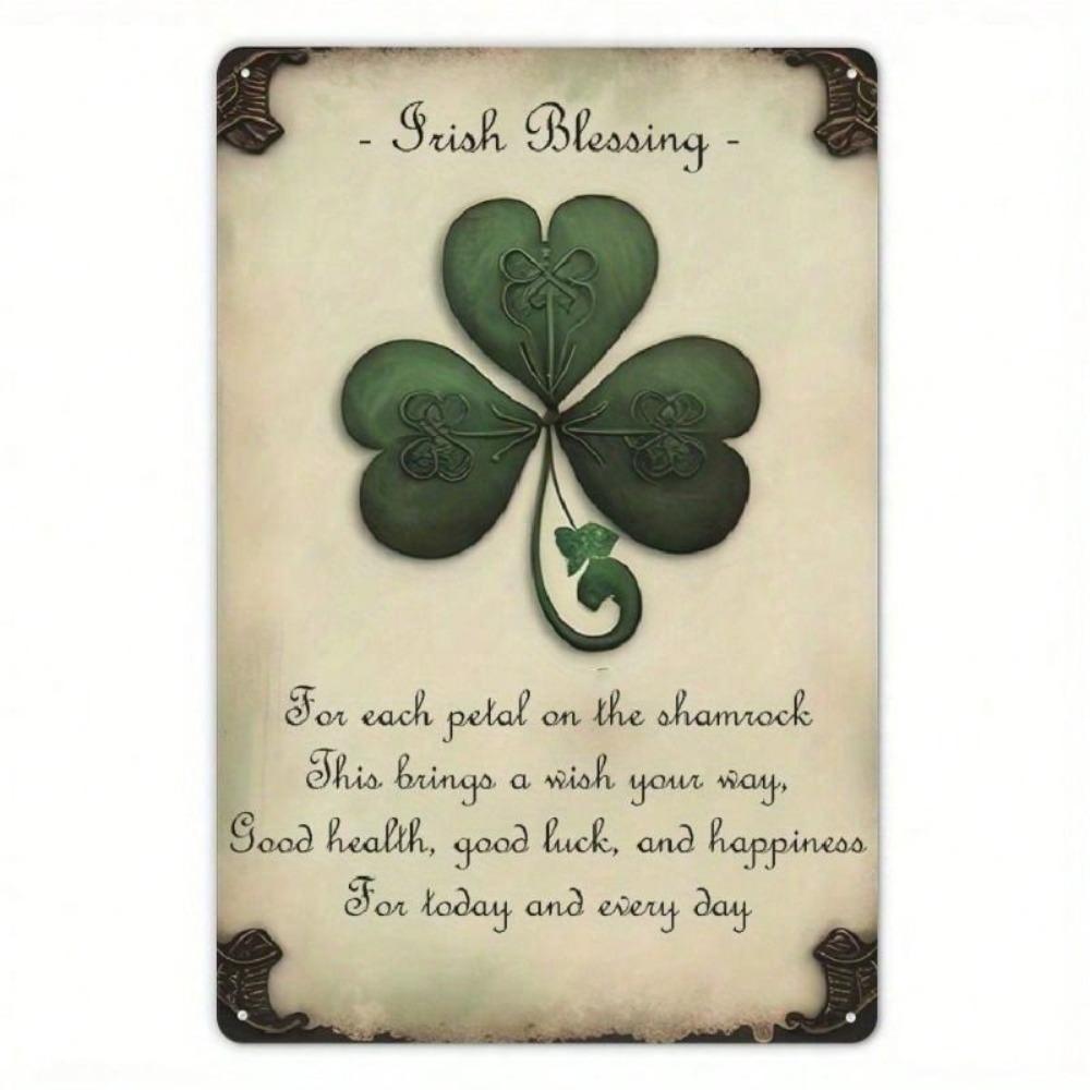Irish Blessing Clover Leopard Metal Wall Art Bar Decor Tin Sign