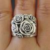 Vintage Silver Color Metal Carving Rose Flower Rings for Women Statement Ring Love Gift for Girls Jewelry