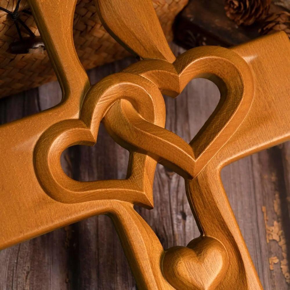 Christian Intertwined Heart Wooden Cross Valentine's Day Log Cross Pendant Living Room Decor