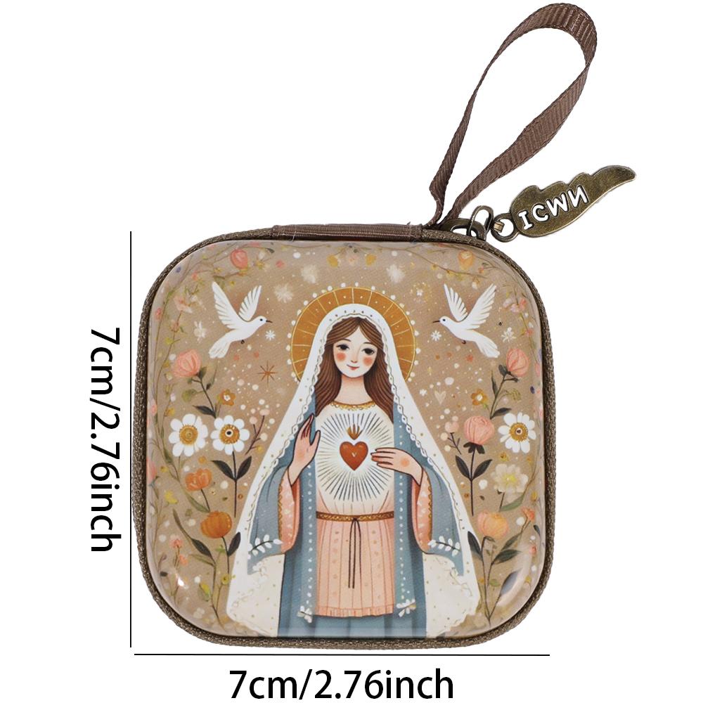New Style Square Jewelry Bag Rosary Bag Religious Jewelry Storage Box Mini Zipper Bag, Folk-Style Decorative Storage Rack