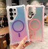 Для Magsafe Магнитный Роскошный Лазерный Аврора Градиент Чехол для Телефона Для Samsung Galaxy S25 Ultra S24 Plus Защита Ударопрочная Накладка
