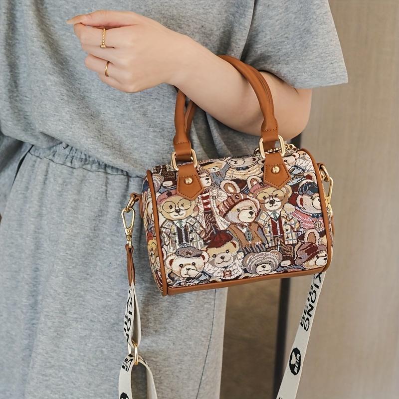 Сумочка с милым медвежьим узором, маленькая сумка через плечо Boston, женская сумка-саквояж с верхней ручкой
