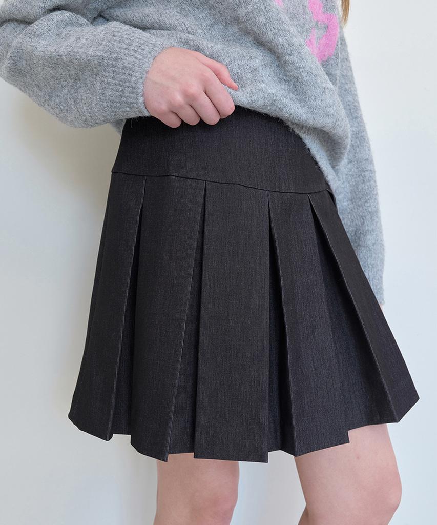 Pisis Denim Pleated Skirt_Charcoal