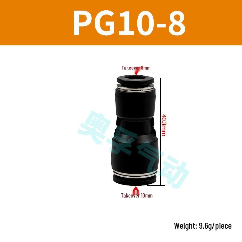 Black Pneumatic High-Pressure Air Hose Quick Connect Fitting, Variable Diameter (4 to 16mm), PU Straight Pneumatic Component