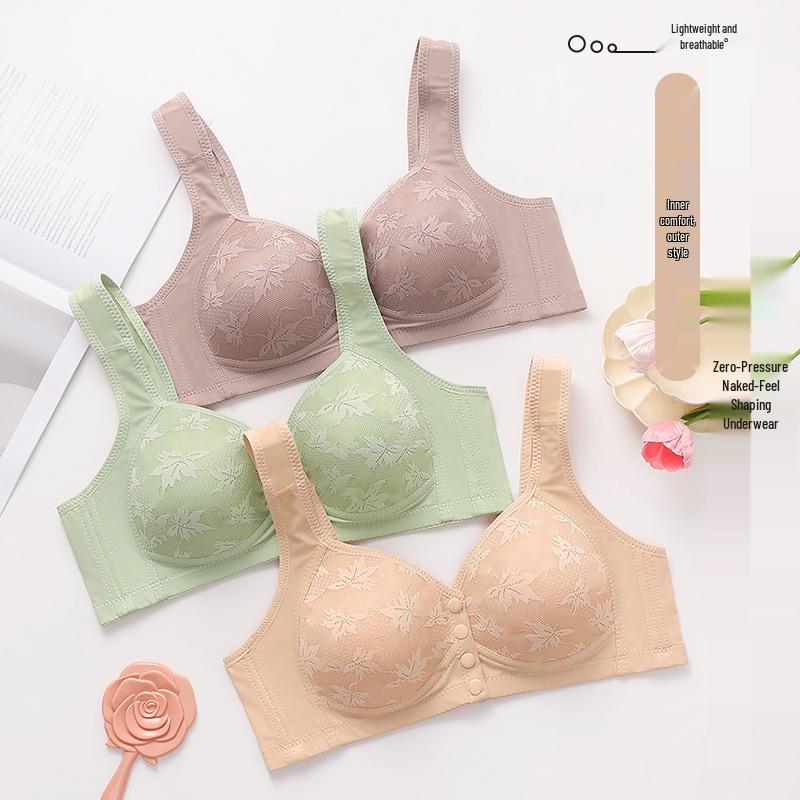 Women's Soft Cotton Front Buckle Wireless Vest Bra - Plus Size, Breathable, Comfortable, Thin Cup, Floral