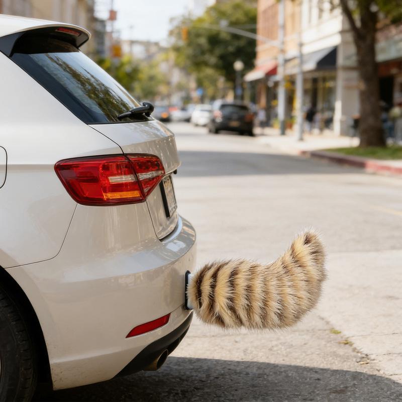 Faux Fur Tail Car Decoration Cute Fuzzy Rear Bumper Ornament Funny Fluffy Animal Tail Accessory for Car Truck and Scooter