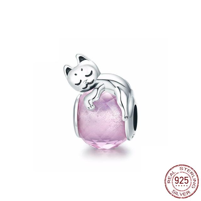 New 925 Sterling Silver Rose Girl Boy Pink Sparkle Spacer Clip Charm Bead Fit Original Fashion Bracelet DIY Jewelry for Women