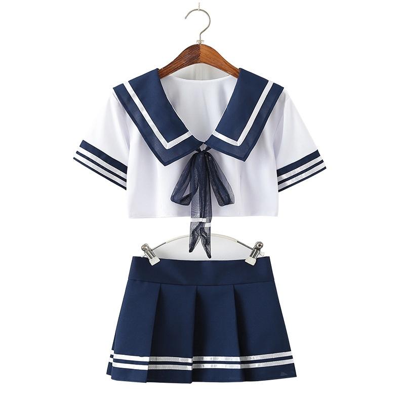 Cute Japanese Girls Cosplay School College Student Uniform Role Play Costume Women Mini Skirts and Blouse Set Lingerie