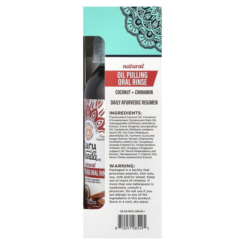 Натуральный ополаскиватель для полости рта для полоскания маслом, Кокос + Корица, 237 мл (8 жидких унций)