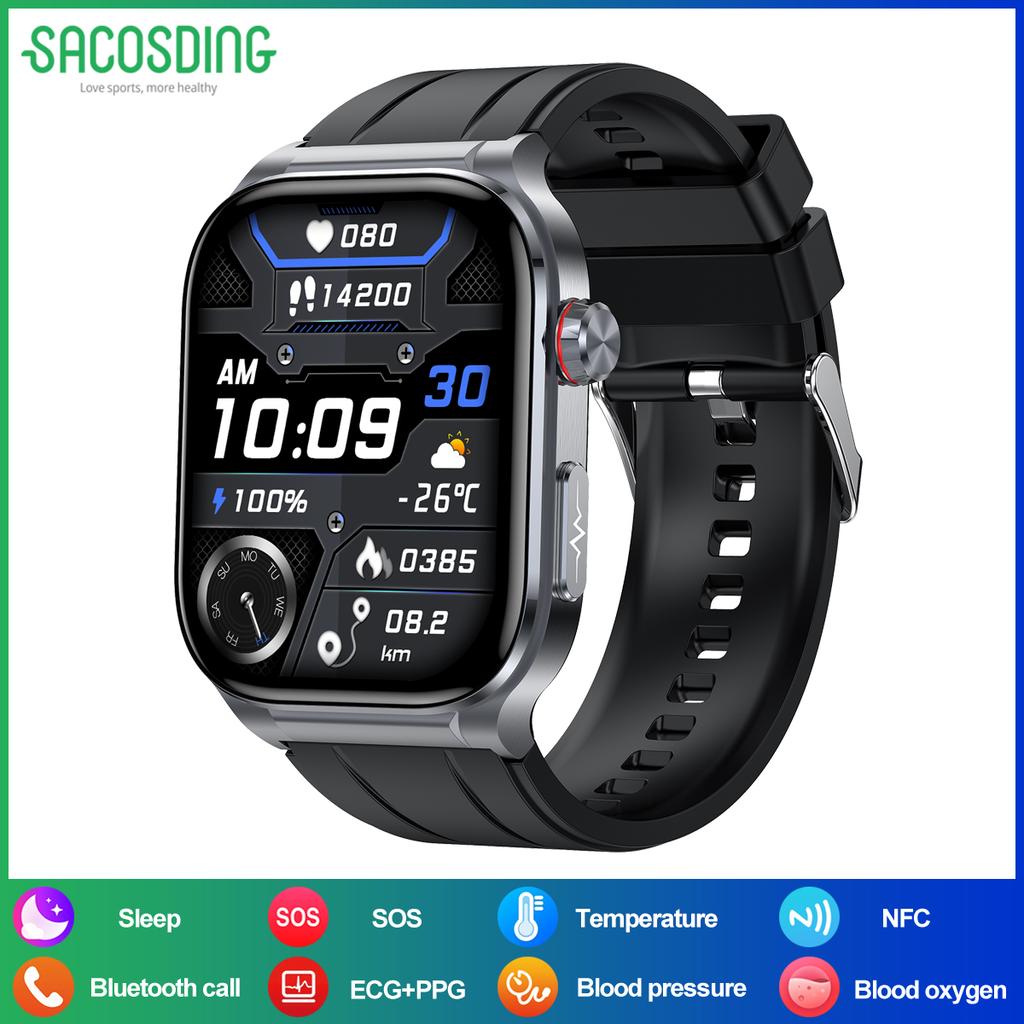 SACOSDING New NFC ECG+PPG Smart Watch Men Blood Pressure Blood Lipid Sleeping Monitor Bluetooth Call Health Smartwatch For Women