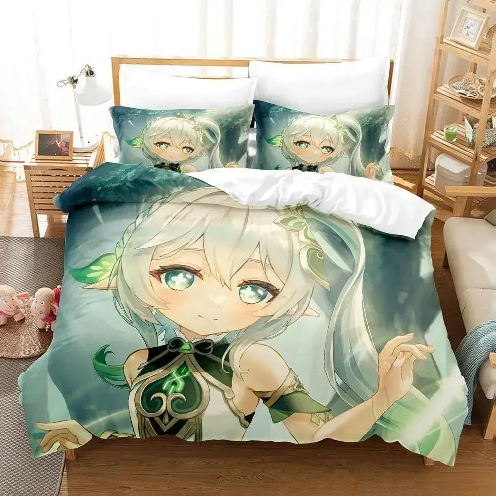 Lightweight Breathable New Game Nahida Genshin Impact Cartoon Anime three piece Adult Kid Bedroom Sets 3D Kawaii Girls Quilt