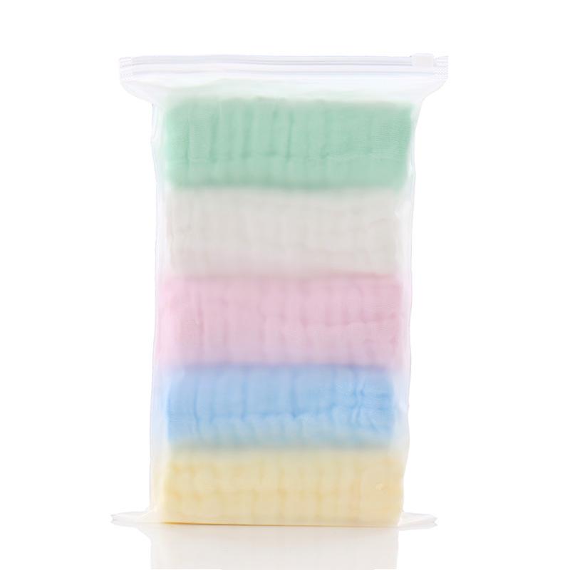 Set of 5 Plain Color 30x30cm Six-Layer Gauze Towels: Infant Saliva Towels & Handkerchiefs.