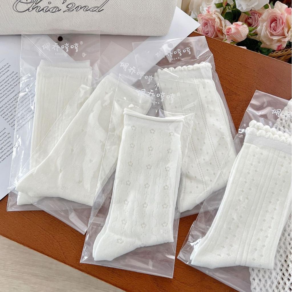 New Summer Ballet Style Mesh Women Socks Thin Breathable Comfortable Combed Cotton Boneless Socks Girls White Stacked Long Socks