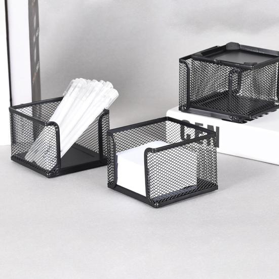 Note Pad Storage Box Fine Mesh Large Capacity Easy Access Black Heavy Duty Metal Desktop Memo Pad Sticky Note Organizer Home Supplies