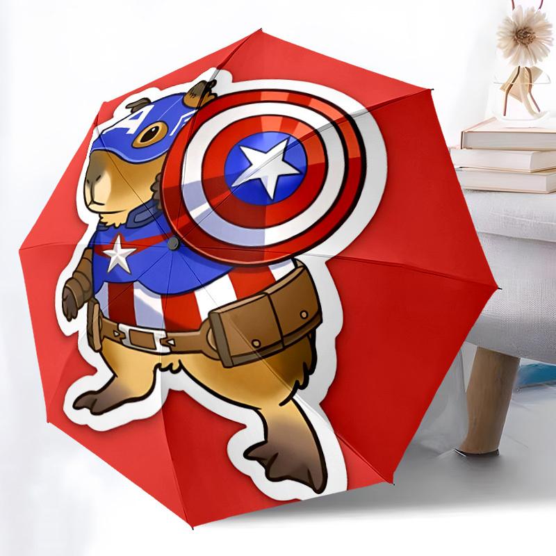1pc Captain America Capybara Automatic Folding Umbrella - Portable Collapsible Design, 8-Rib Iron Frame yy251209063