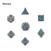 7 шт. черные, синие металлические кубики, набор твердых металлических многогранных кубиков, подходящий для ролевой ролевой игры, настольной игры, карточной игры