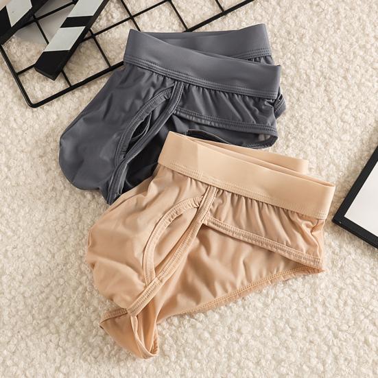 Men Briefs Mid-rise Side Opening Design Tight Cut Panties Solid Color Ice Silk Thin Perspective Breathable Smooth Underwear