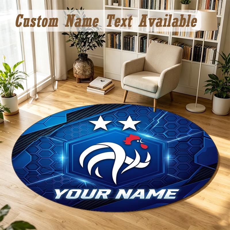 Round Rug Custom NameFrance national football team Pattern Non Slip Carpet Home Floor Decor