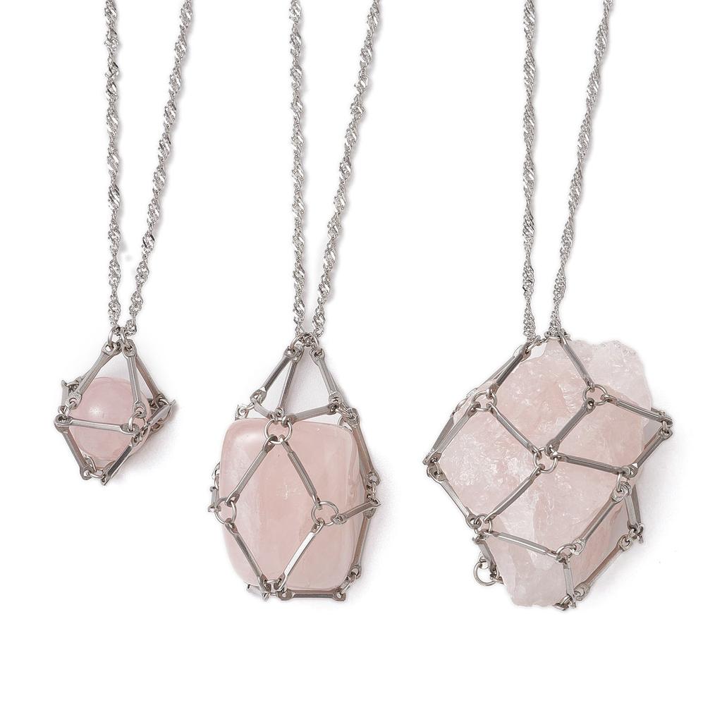 Набор из 3 шт. ожерелья с подвеской на шею из нержавеющей стали с пустым держателем для камня, с регулируемой длиной и уникальным сетчатым дизайном