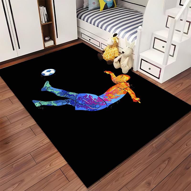 Colorful Football Player Illustration Rug - Non-slip rug suitable for living room and bedroom sofas