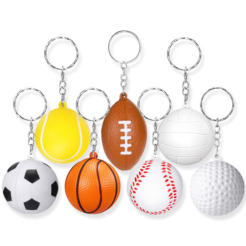 Creative Cartoon Sports PU Ball Keychain Simulated Mini Ball Keyring Pendant Boyfriend Gift Souvenir Novelty Toy Ornament Rugby Baseball Basketball