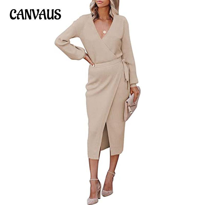 Весенне-осеннее женское длинное платье Элегантное темпераментное трикотажное платье с v-образным вырезом